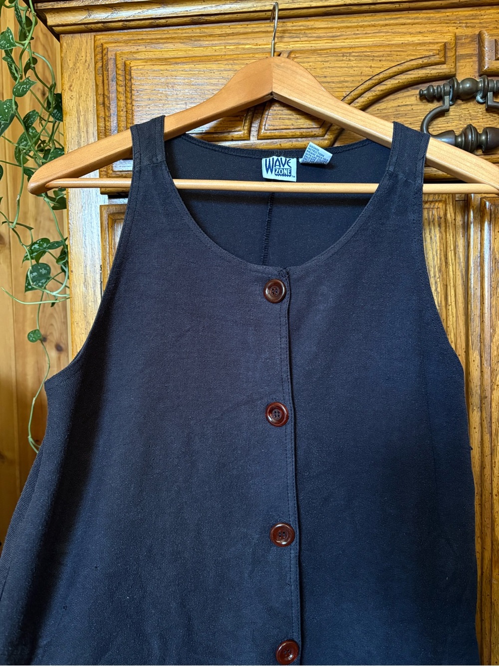 Vintage Black Button-Front Women's mini dress / towel dress / cover up